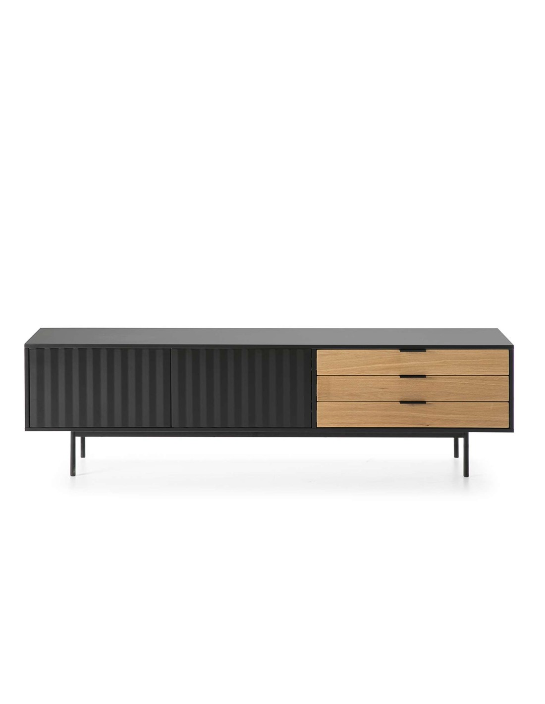 Mueble TV 180cm de madera de roble lacado en negro - MIV Interiores