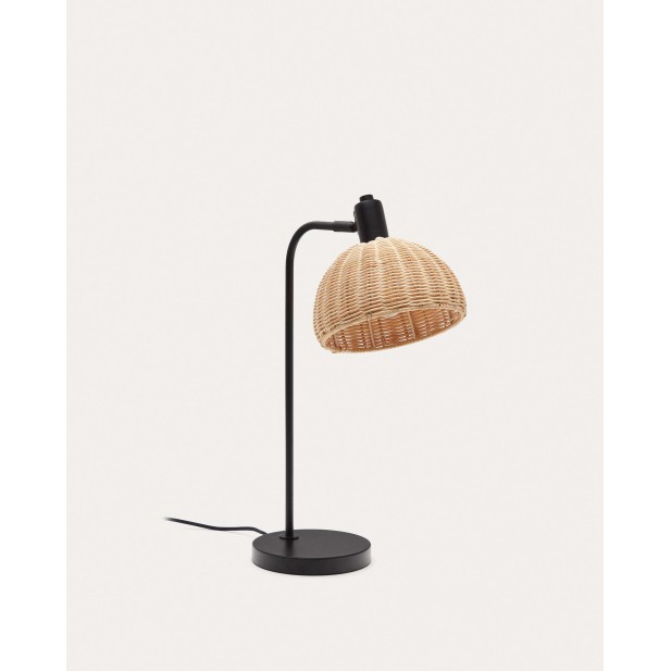 Lámpara de mesa Damila, metal negro y ratán - Kave Home; L0300047RR01