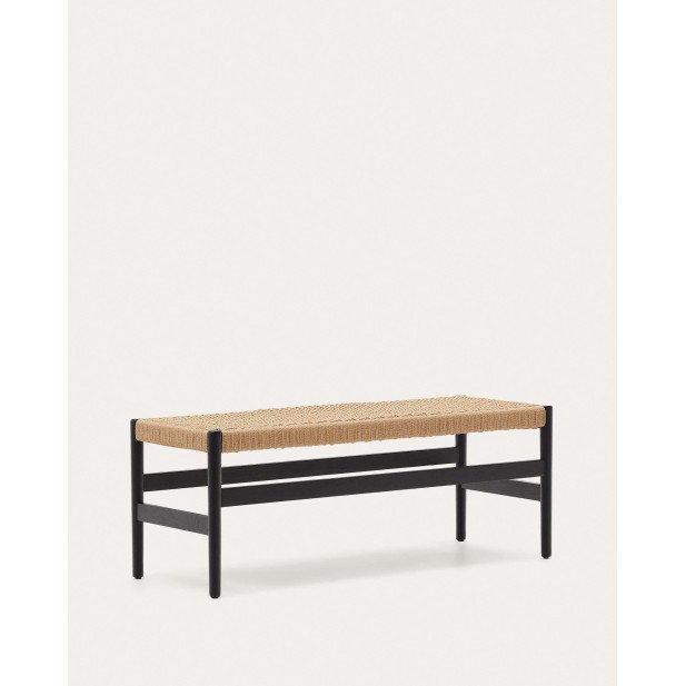 Banco Zaide de madera maciza de roble con acabado negro y asiento de cuerda 120cm FSC 100% - Kave Home