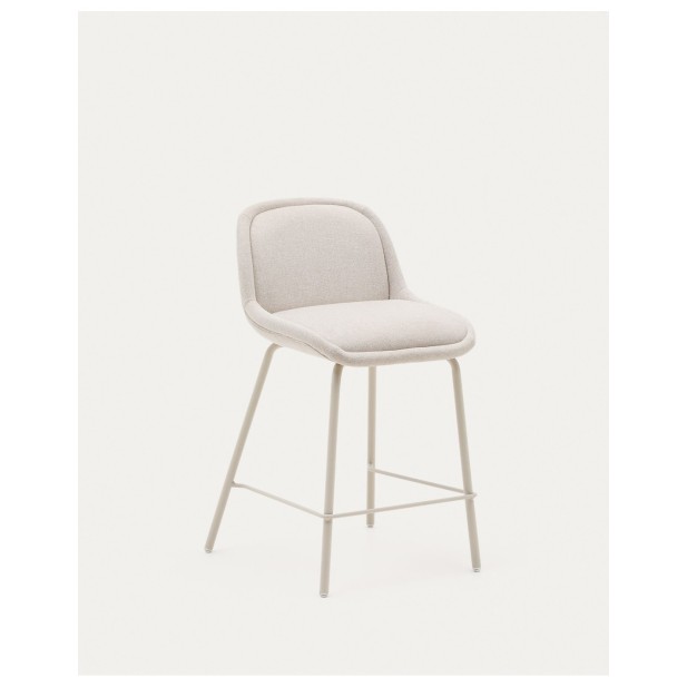 Taburete Aimin de chenilla beige y patas de acero con acabado pintado beige 65 cm - Kave Home