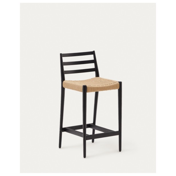 Taburete Analy respaldo madera maciza roble acabado negro y asiento de cuerda 70cm FSC100% - Kave Home