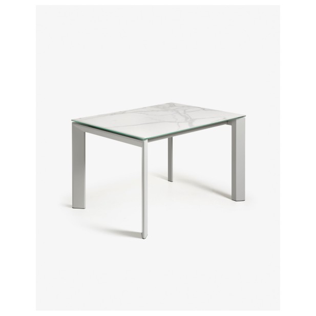 Mesa extensible Axis porcelánico acabado Kalos Blanco patas gris 120 (180) cm - Kave Home