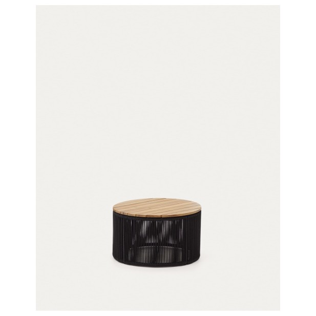 Mesa de centro Dandara de acero, cuerda negro y madera maciza acacia Ø60 cm FSC 100% - Kave Home