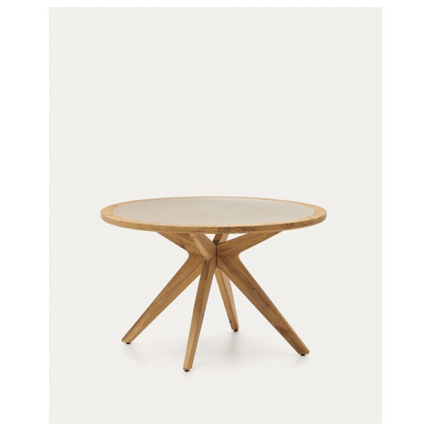 Mesa redonda Julieta de polycemento beige y madera maciza de acacia Ø 120 cm FSC 100% - Kave Home