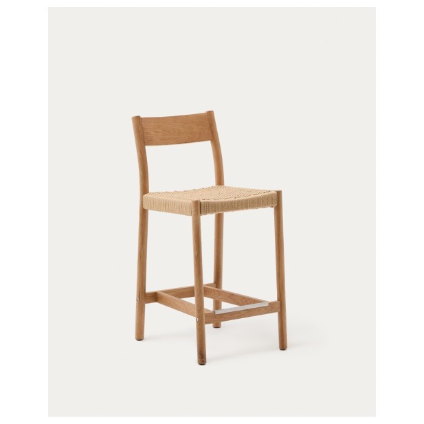 Taburete Yalia respaldo madera maciza roble acabado natural y asiento cuerda 65cm FSC 100% - Kave Home