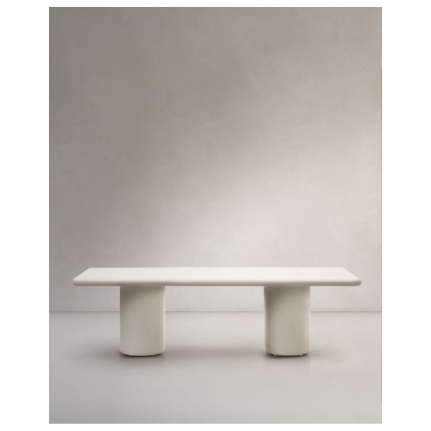 Mesa Canaret de cemento con acabado blanco brillante 239 x 102 cm - Kave Home