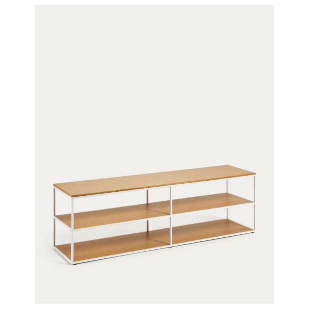 Mueble TV Yoana de chapa de roble y estructura de metal blanco 160 x 40 cm - Kave Home