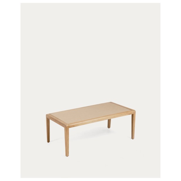 Mesa de centro Better de polycemento beige y madera maciza de acacia 120 x 70 cm FSC 100% - Kave Home