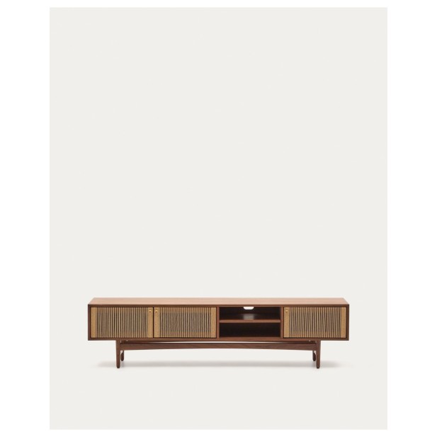 Mueble TV Elan 3 puertas chapa y madera maciza nogal cuerda 200 x 50 cm FSC Mix Credit - Kave Home