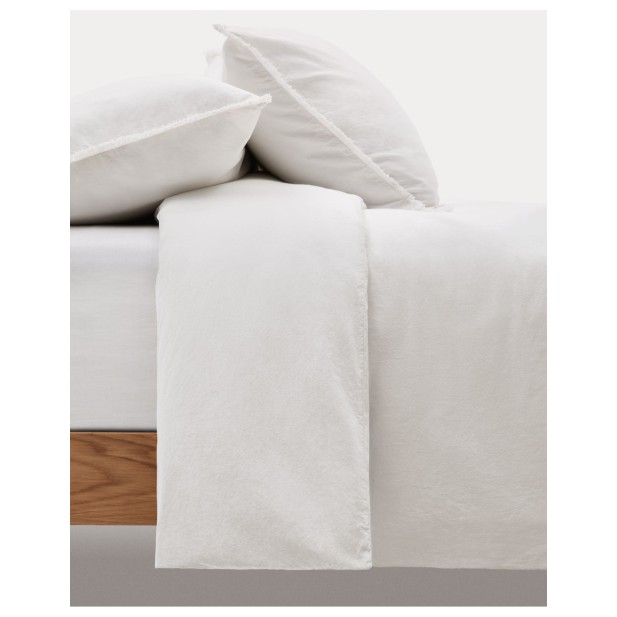 Set Sifinia fundas nórdica y de almohada 100% algodón percal flecos crudo cama 90 cm - Kave Home