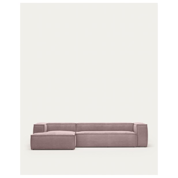 Sofá Blok 4 plazas chaise longue izquierdo pana gruesa rosa 330 cm - Kave Home