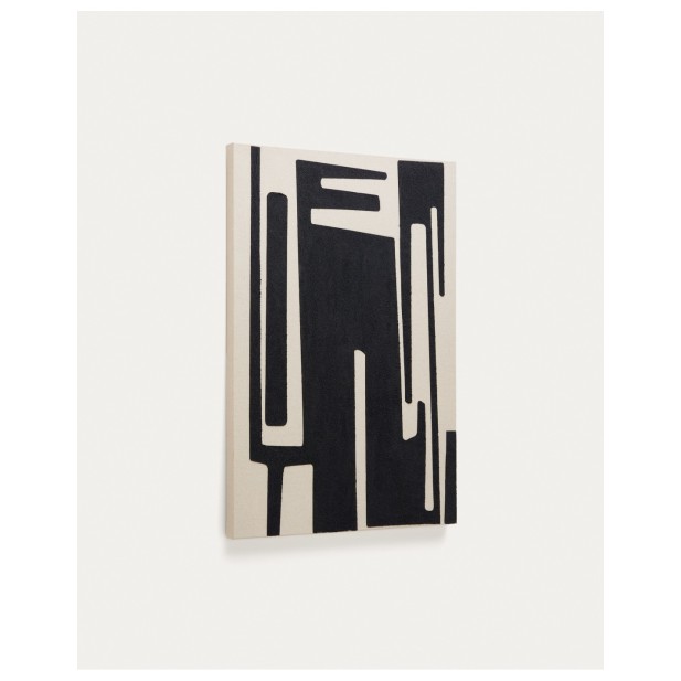 Cuadro abstracto Salmi de lino beige y negro 100 x 70 cm - Kave Home