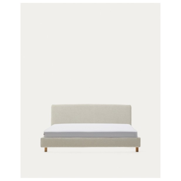 Cama desenfundable Valma de chenilla perla y patas madera maciza de haya colchón de 160x200cm - Kave Home