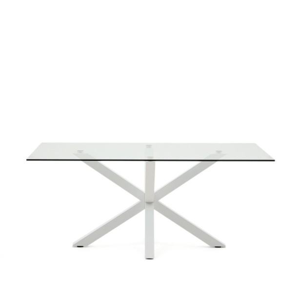 Mesa Argo 180 x 100 cm cristal/patas acero blanco - Kave Home